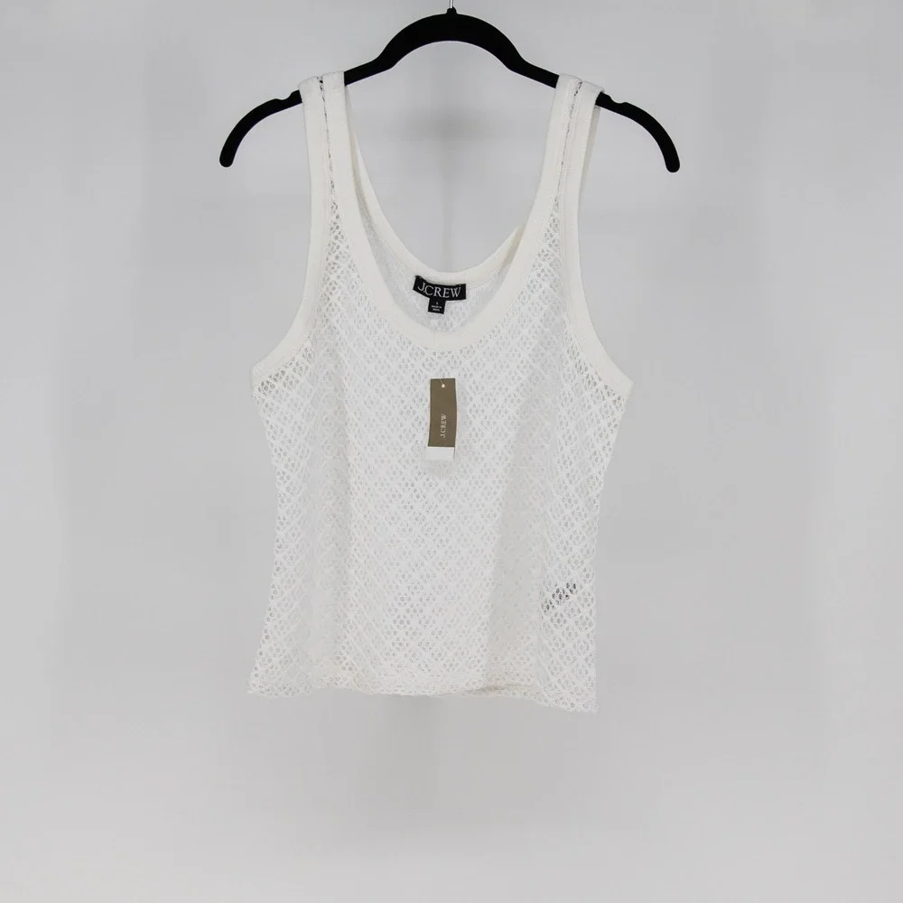 NEW J. Crew Crochet Knit Semi Sheer Scoop Neck Sleeveless Tank top White Large